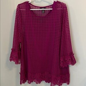 Alfani Women's Fuchsia Crochet Lace Top with solid matching tank underneath EUC